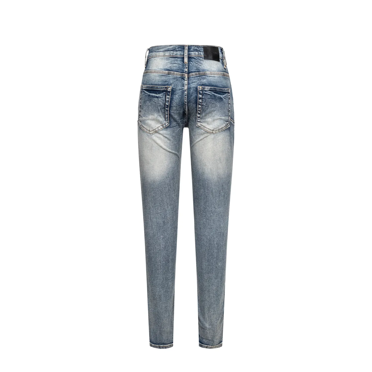 135 Purple Purple's ripped jeans are made of Light Blue washed denim fabric, giving them a full aged feel. Large holes on the thighs + brand letter patch, full of street style and flamboyant personality. Slim-fitting cut, it fits the leg lines, making it perfect for daily wear or trendy occasions. Pair it with a simple top or sneakers for a stylish look! Style number: # Size: 28 30 32 34